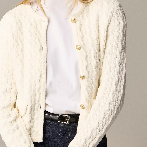 NWT J.Crew Odette cable-knit sweater lady jacket in cotton-blend bouclé - Picture 5 of 5